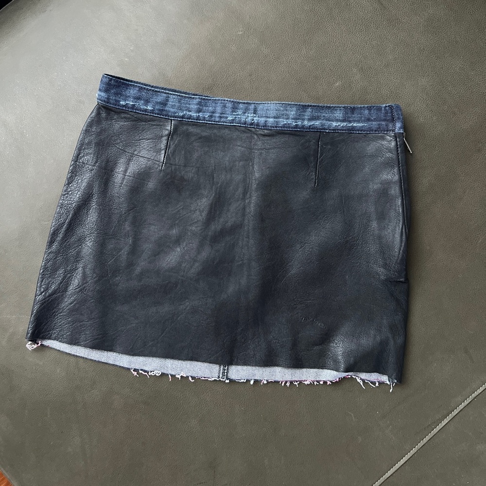 Guess Premium Black Leather and Blue Denim Mini Skirt